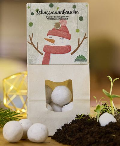 Schneemannbäuche - 8 weiße Saatkugeln