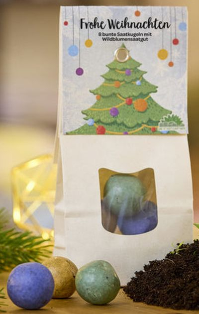 Frohe-Weihnachten - 8 bunte Saatkugeln